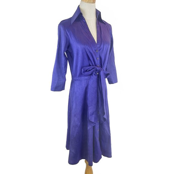 Vintage Anni Kuan Royal Purple Tie Waist Dress - Picture 2 of 10